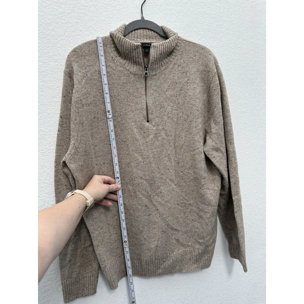 JCrew Mens L Merino Wool Blend Donegal Fleck Half Zip Sweater Beige Brown J7612